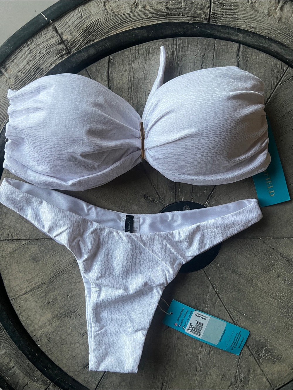 White Bandeau Bikini Set with Removable Strap - Women Swim Bikinis Brazilian G